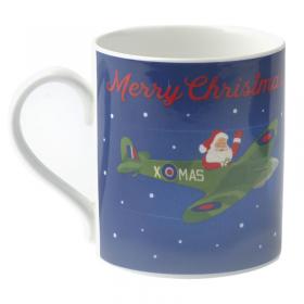 blue merry christmas santa in a spitfire imperial war museums mug main image